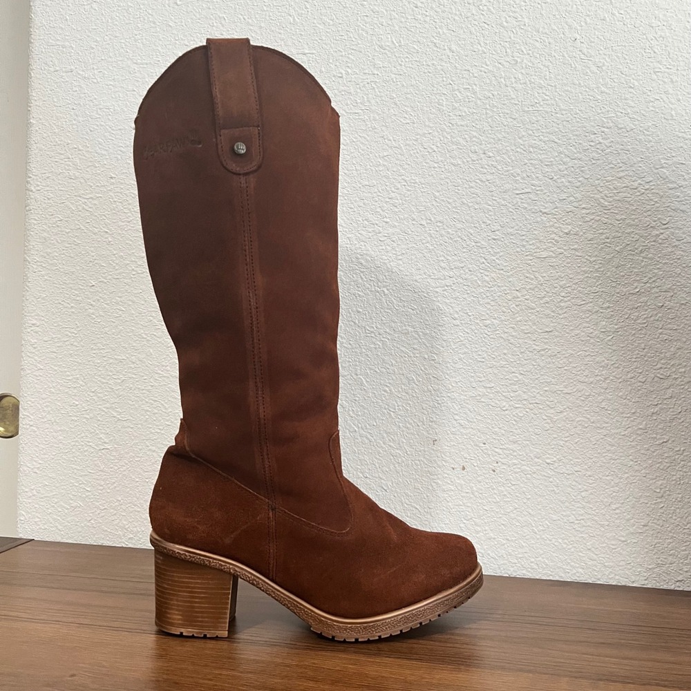 Bearpaw Addison Brown Suede Tall Boots Wool Lined Block Heel 1395W Womens 10 New